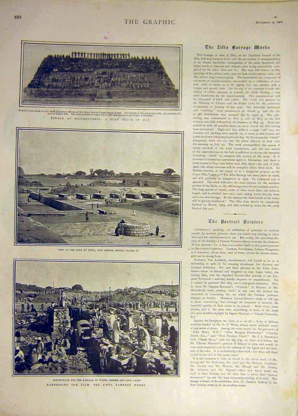 Original Old Antique Print 1901 Bloemfontein Hay Zifta Nile River Africa Sluice