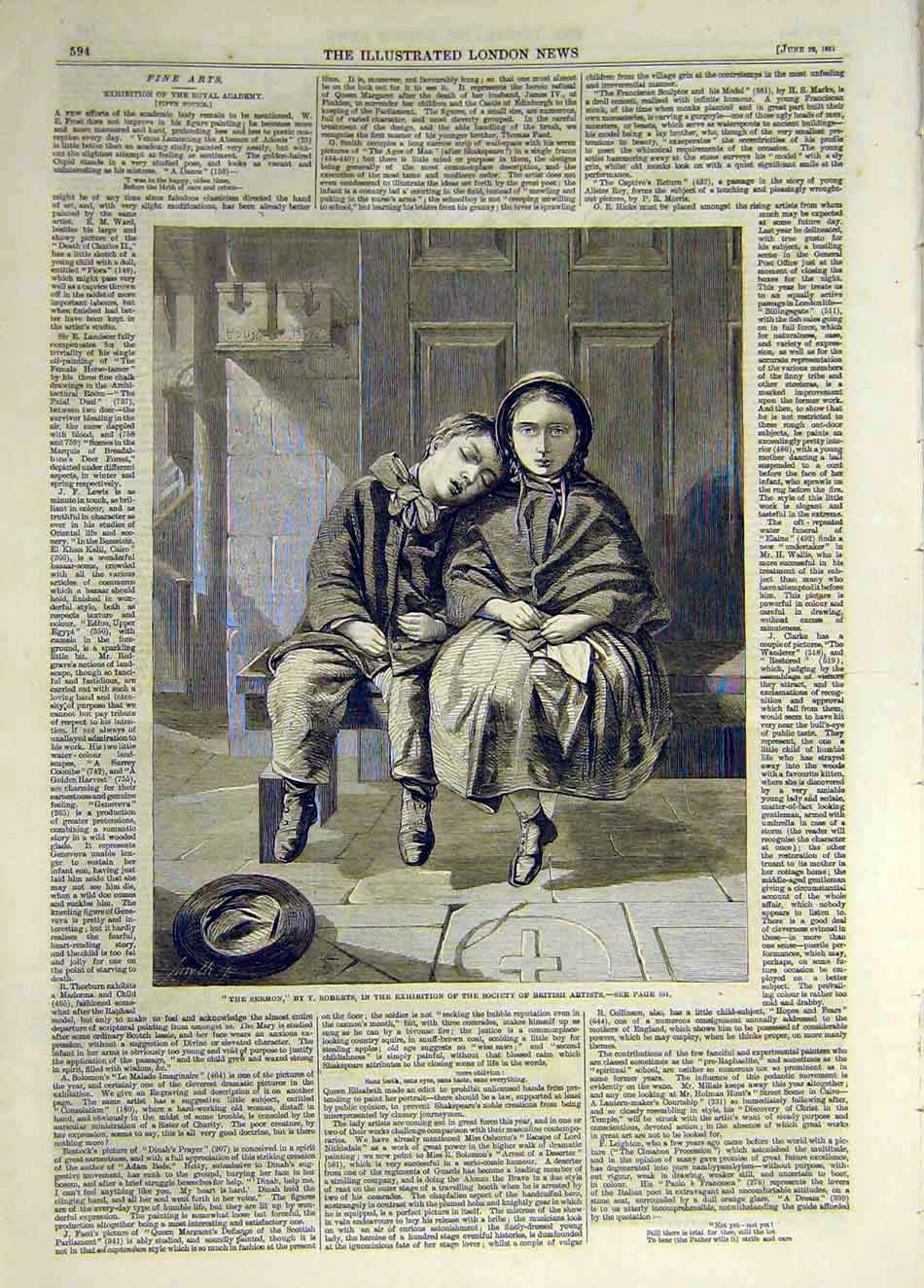 Original Old Antique Print 1861 Sermon Roberts Children Boy Girl Church 19th