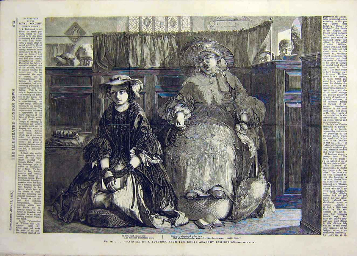 Original Old Antique Print 1858 Soloman No.454 Child Lady Fine Art Academy 19th