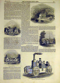 Original Old Antique Print 1847 Sutton Courtney Church Abbey Locomotive Engine