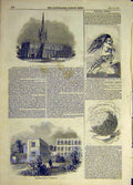 Original Old Antique Print 1845 Cathedral Calcutta Railway Mania German Hospital