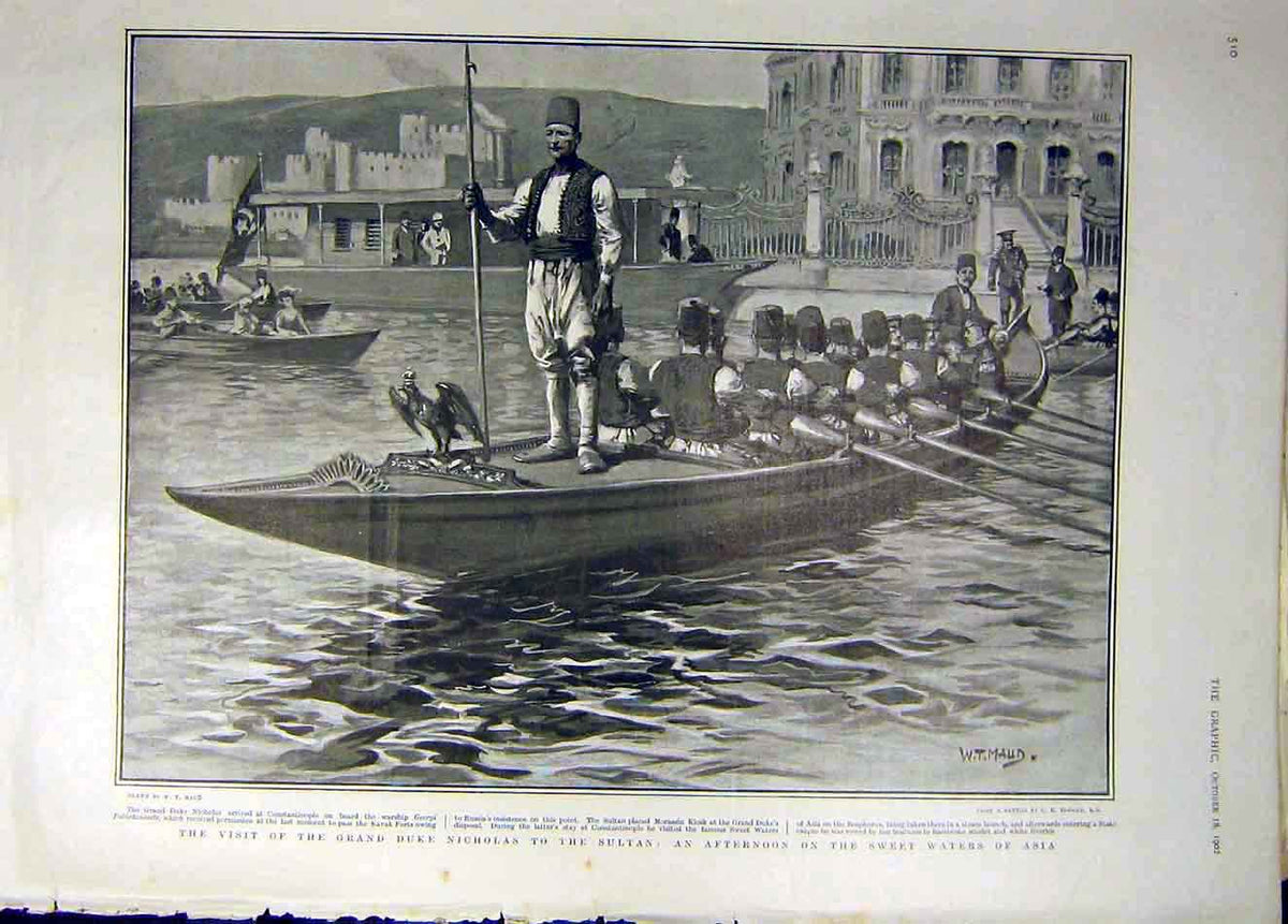 Original Old Antique Print 1902 Duke Nicholas Sultan Sweet-Waters Asia 20th
