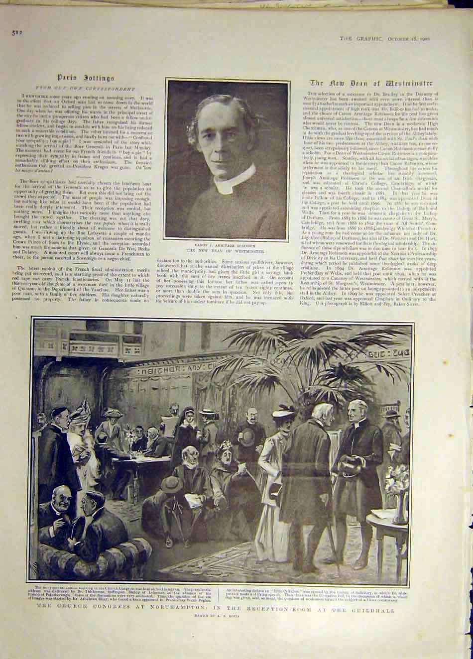 Original Old Antique Print 1902 Robinson Westminster Church Congress Northampton