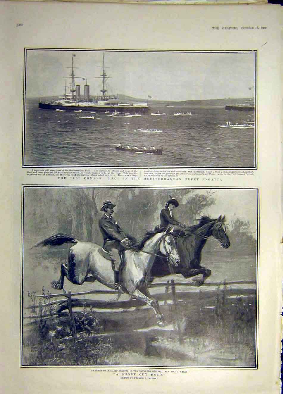 Old Antique Print 1902 Fleet Regatta Race Sheep Station Goulburn Mahoney 20th