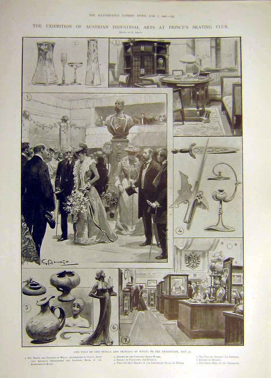 Original Old Antique Print 1902 Austrian Industrial Arts Prince'S Skating Club