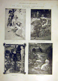 Original Old Antique Print 1899 Hurst Exhibition Bashful-Couple Garden Whitehall