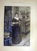 Original Old Antique Print 1890 White Flowers Buttonhole Forestier Lady Yerba