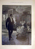 Original Old Antique Print 1890 Yerba Lady Man Sketch Forestier 19th