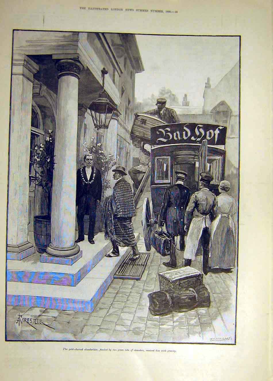 Original Old Antique Print 1890 Chamberlain Oleanders BadhPeople 19th