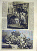 Original Old Antique Print 1859 French Peasants Child Calderon Indian Fruit Java