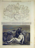 Original Old Antique Print 1845 Sculpture Prize Brown Horses Sun HarHook Art