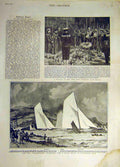 Original Old Antique Print 1901 Cochrane Tribute Shamrock Yacht Race Rothesay