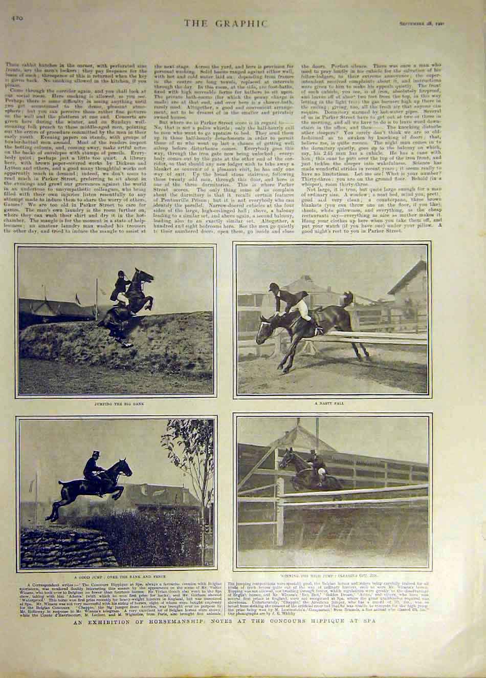 Original Old Antique Print 1901 Horse-Manship Concours Hippique Spa Jumping 20th