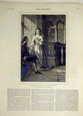 Original Old Antique Print 1873 -Clock Stairs Rankley Lady Man Fine Art 19th
