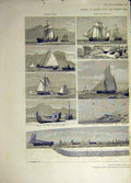 Old Antique Print 1883 Drift-Net Fishery Boats Fishing Trawler Norwegian 19th