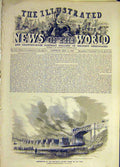 Original Old Antique Print 1860 Scotswood Railway Bridge Tyne Fire Victorian