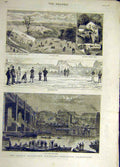Old Antique Print 1881 Newcastle Stephenson Bowling Jesmond Dene Elswick 19th