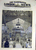 Original Old Antique Print 1886 Liverpool Exhbitiion Mayor Queen Dais Gallery