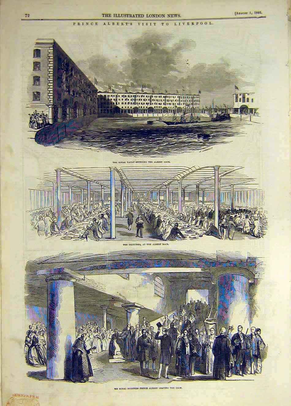 Old Antique Print 1846 Liverpool Prince Albert Royal Yacht Dock Dejeuner 19th