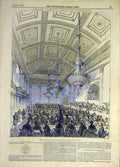 Original Old Antique Print 1846 Prince Albert Visit Liverpool Banquet Townhall