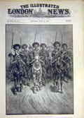 Original Old Antique Print 1899 Singers Band Russian Cavalry Regiment Tambourine