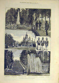 Original Old Antique Print 1883 PpeterhEmperor Russia Palace Fountain Victorian