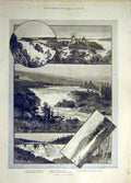 Original Old Antique Print 1890 Views Sweden Trolhatta Canal Malar Rista Storbro