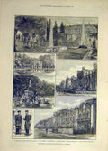 Original Old Antique Print 1883 PeterhMarine Palace Emperor Russia Building 19th