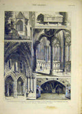 Original Old Antique Print 1881 Chapter House Westminster Abbey Building London