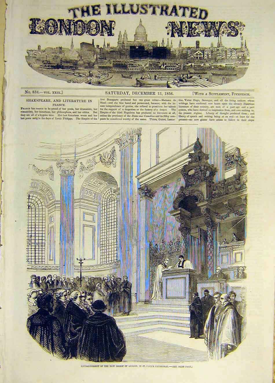 Original Old Antique Print 1856 St Paul'S Cathedral Bishop London Enthronement