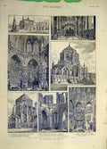 Original Old Antique Print 1888 Westminster Abbey Building Proposed Campo Santo