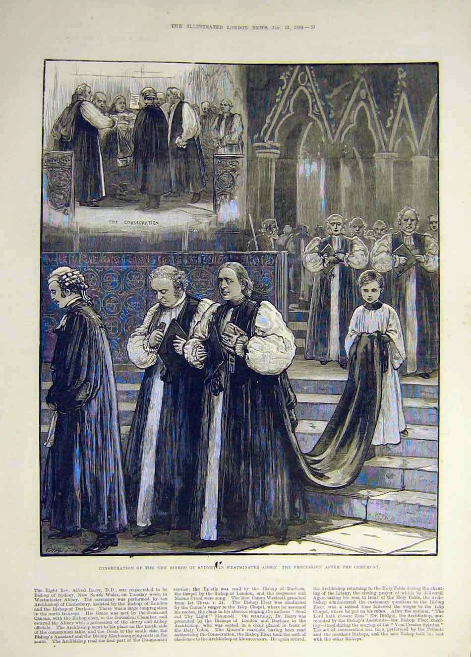 Old Antique Print 1884 Bishop Sydney Westminster Procession Consecration 19th