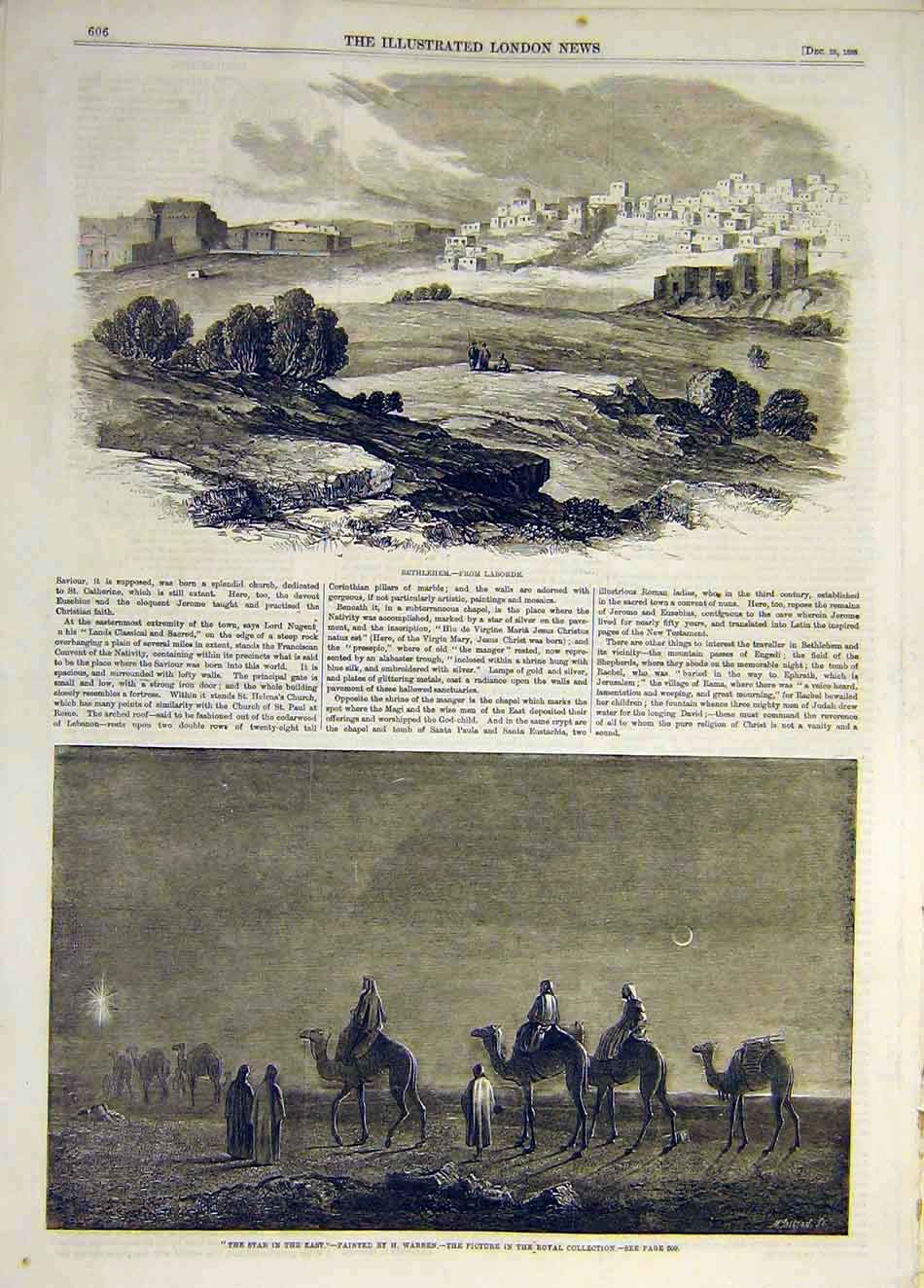 Original Old Antique Print 1858 Bethlehem Laborde Star East Warren Fine Art 19th