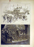 Original Old Antique Print 1891 Gladstone Port-Sunlight Sketch Recreation Hall