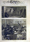 Original Old Antique Print 1887 Gynasium Skittle Alley Poor Play-Room Islington