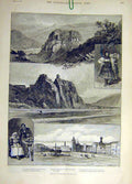 Original Old Antique Print 1889 Sketches Bohemia Oybin Monastery Fortress Elbe
