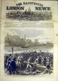 Original Old Antique Print 1869 International University Boat Race Harvard Crew