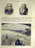 Original Old Antique Print 1886 Liszt Composer Portrait Taylor Poet Boat Race