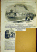 Original Old Antique Print 1855 Barge Oxford Universtiy Boat Club Dereham Church