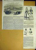 Original Old Antique Print 1844 Skiff Race Newcastle-Upon-Tyne Fashion Ladies
