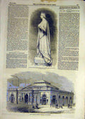 Original Old Antique Print 1857 Salford Statue Queen Market Building Manchester