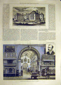 Original Old Antique Print 1885 Jaffray Hospital Birmingham Art Gallery Building