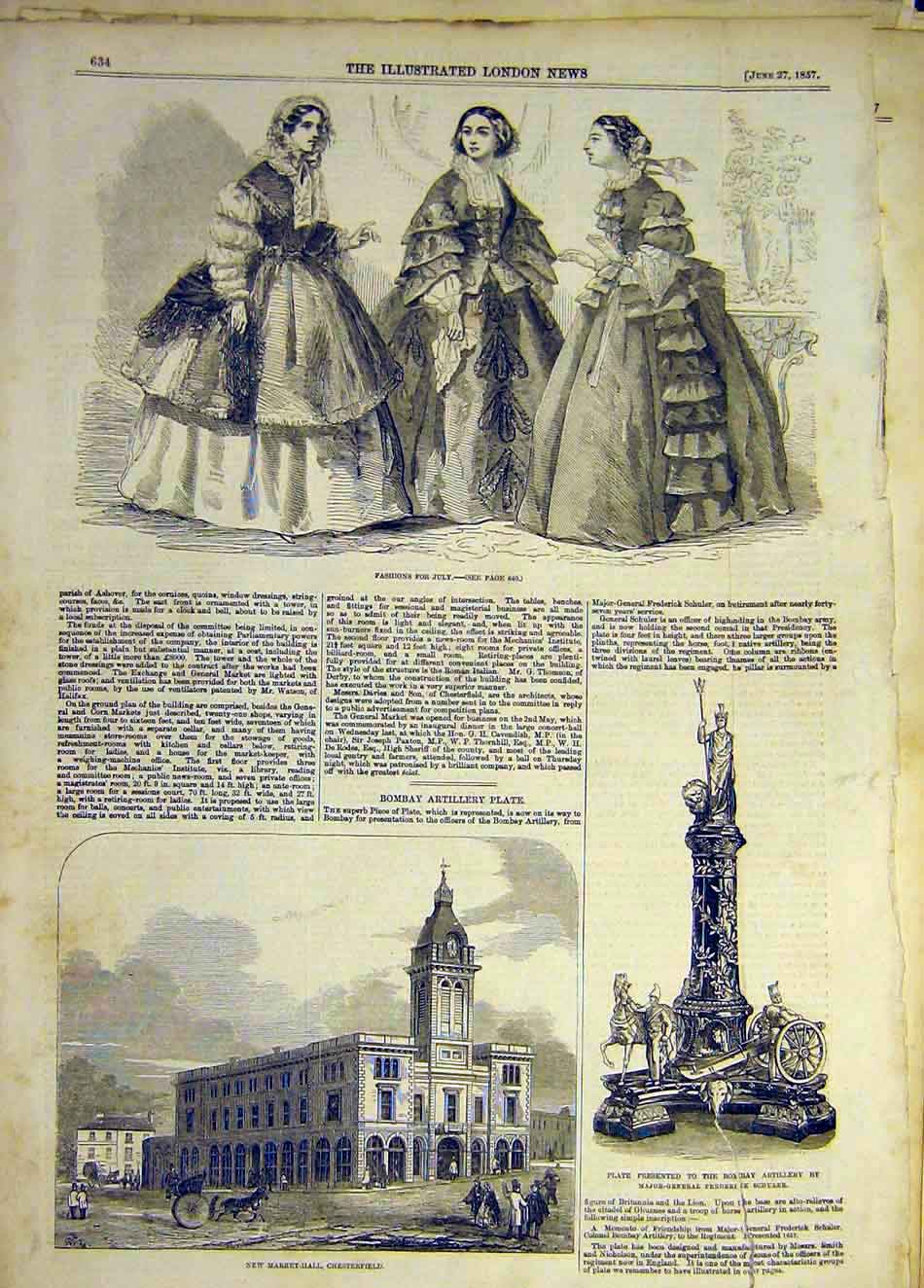 Original Old Antique Print 1857 Fashions Ladies Chesterfield Market Bombay Plate