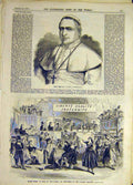 Original Old Antique Print 1860 Portrait Pius Ix Pope Lyceum Theatre Scene 19th