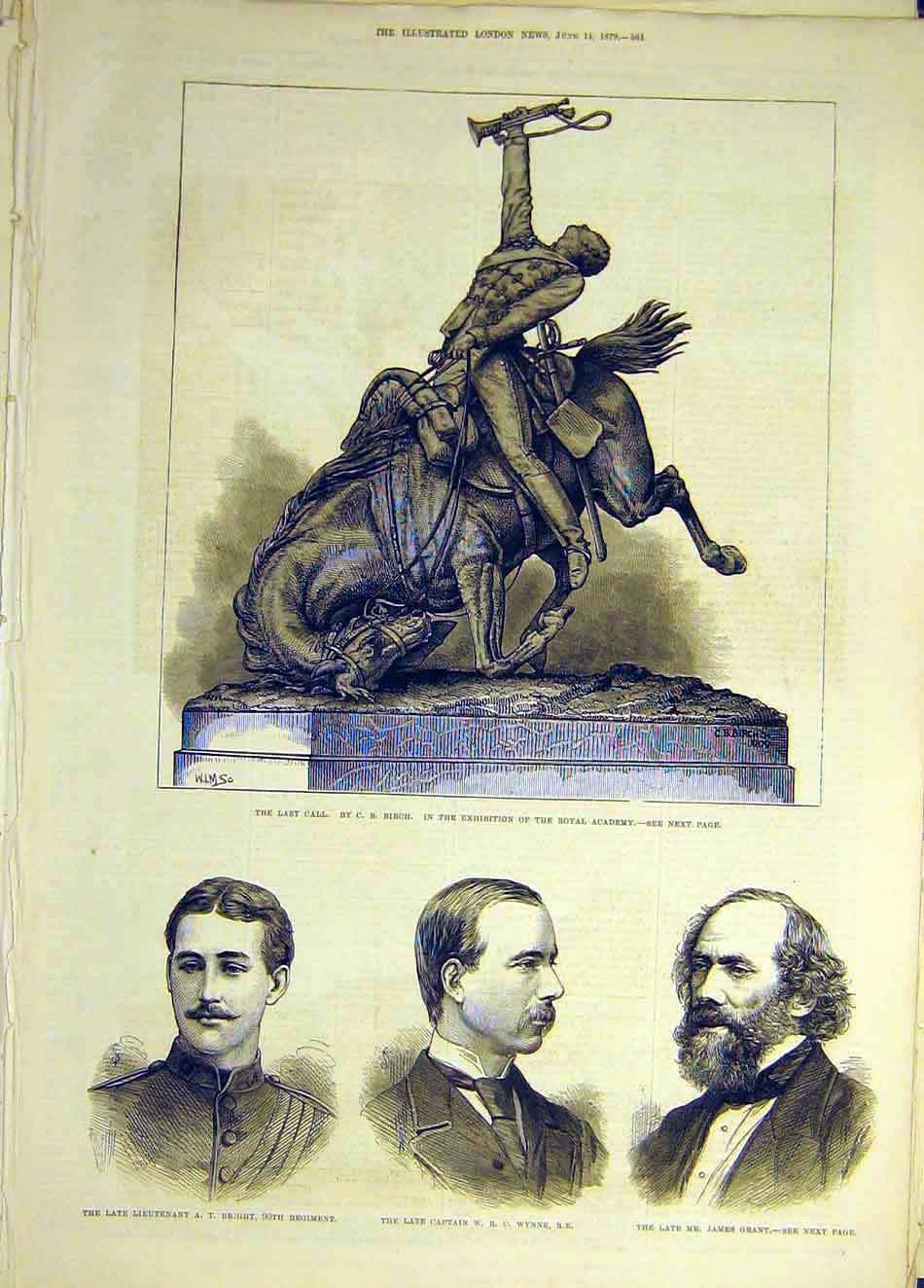 Old Antique Print 1879 Statue Birch Last-Call Bright Wynne Grant Military 19th
