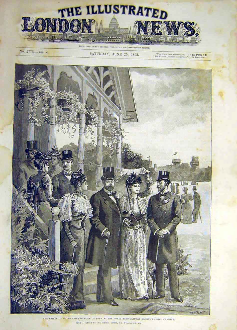 Original Old Antique Print 1892 Warwick Agricultural Show Prince Princess Wales