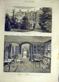 Original Old Antique Print 1880 Earl Beaconsfield Hughenden Residence Building