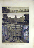 Original Old Antique Print 1880 Marquis Salisbury Hatfield House Hertfordshire