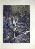 Original Old Antique Print 1880 Stock-Gill Force Ambleside Windermere Victorian