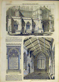 Original Old Antique Print 1857 Cotton Chapel Boston Church Restored Building